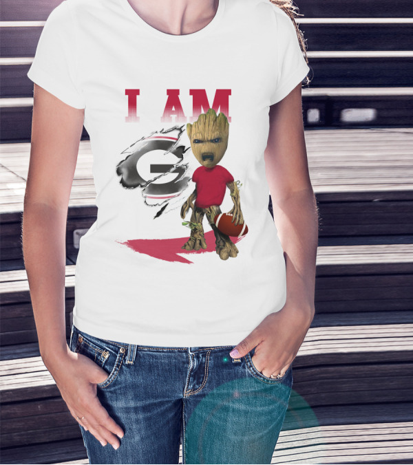 I AM Georgia Bulldogs Groot Holding Football T-Shirt