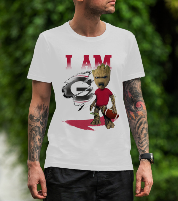 I AM Georgia Bulldogs Groot Holding Football T-Shirt