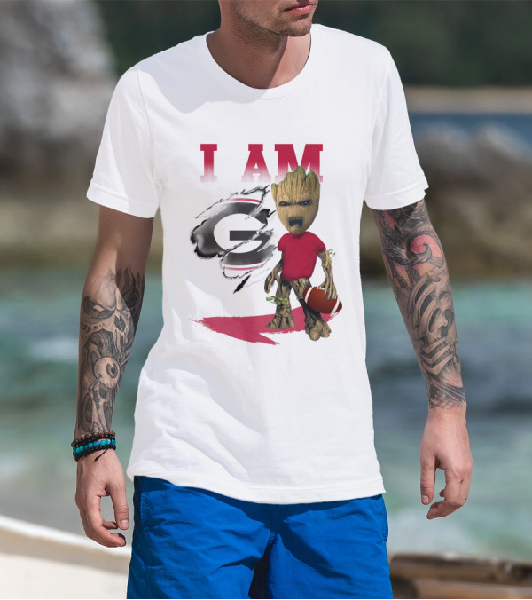I AM Georgia Bulldogs Groot Holding Football T-Shirt