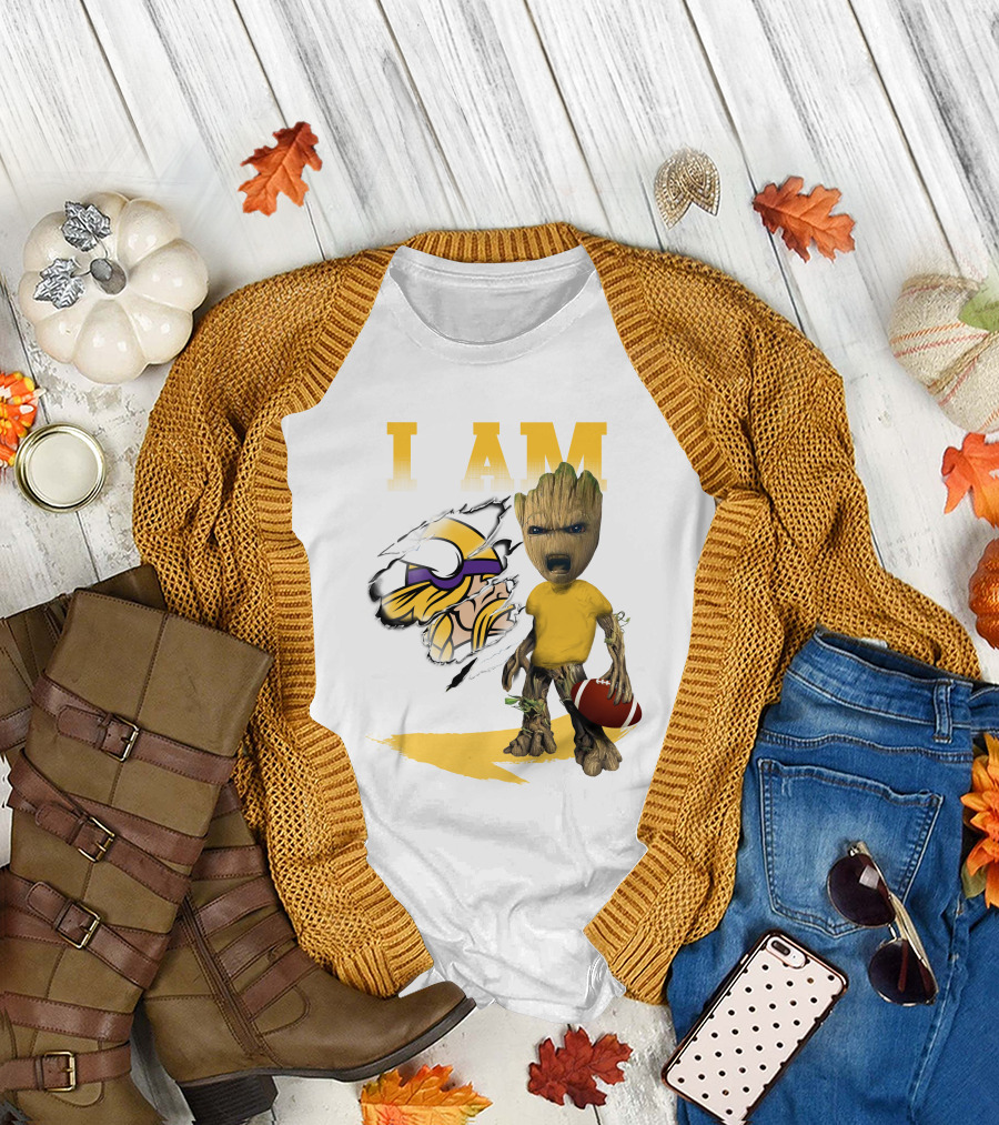 I AM Minnesota Vikings Baby Groot Football T-Shirt