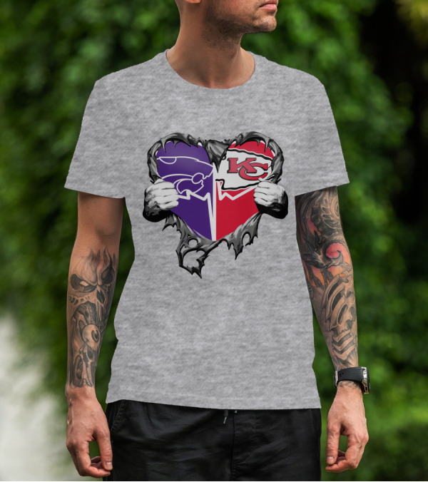 Kansas City Chiefs And Kansas State Wildcats Heart T-Shirt