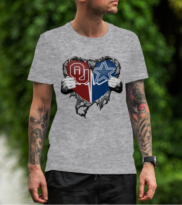 Cowboys And Sooners Heart Oklahoma And Dallas Fans T-Shirt