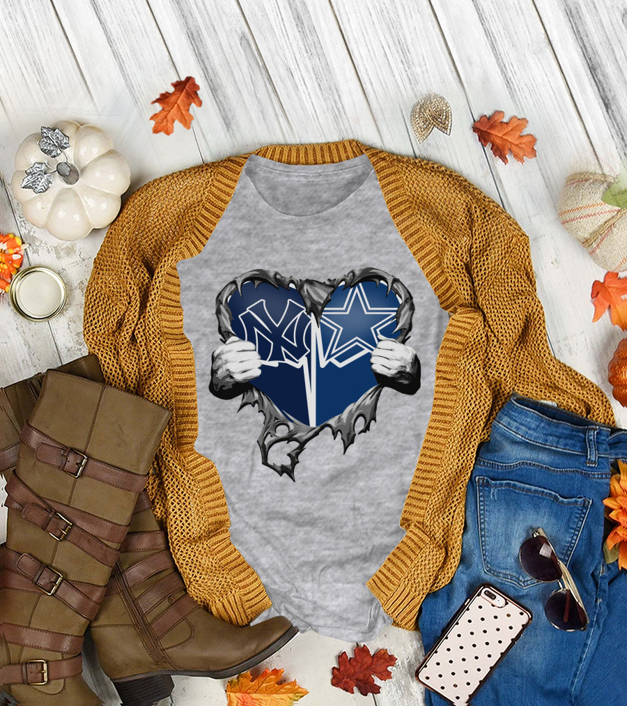 Cowboys And Yankees Heart Emblem With Hands Holding T-Shirt