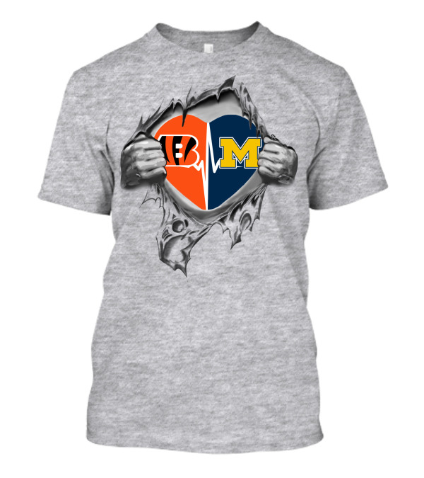 Michigan Wolverines Heartbeat Cincinnati Bengals Fan T-Shirt