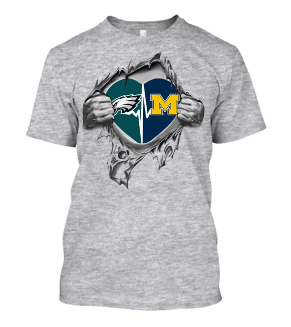 Michigan Wolverines Heartbeat Philadelphia Eagles Fusion T-Shirt