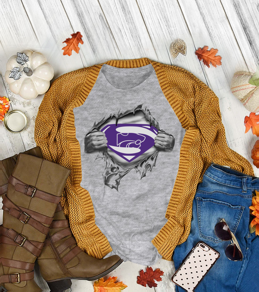 Kansas State Wildcats Superman Logo Ripped Shield T-Shirt