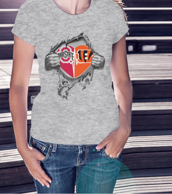 Ohio State Bengals Heart Peeking Through T-Shirt