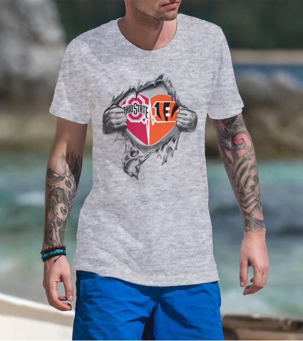 Ohio State Bengals Heart Peeking Through T-Shirt
