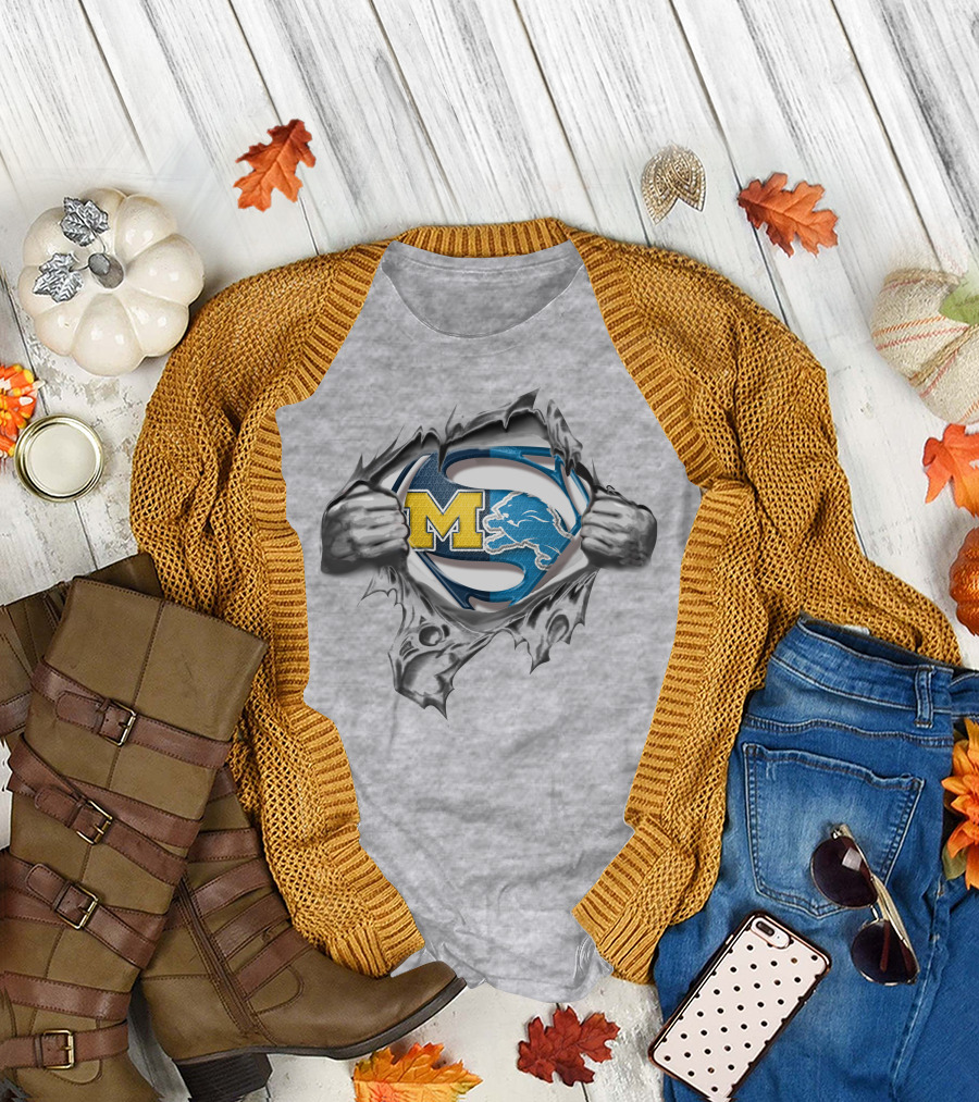 Wolverines Lions Superman Logo Crossover T-Shirt