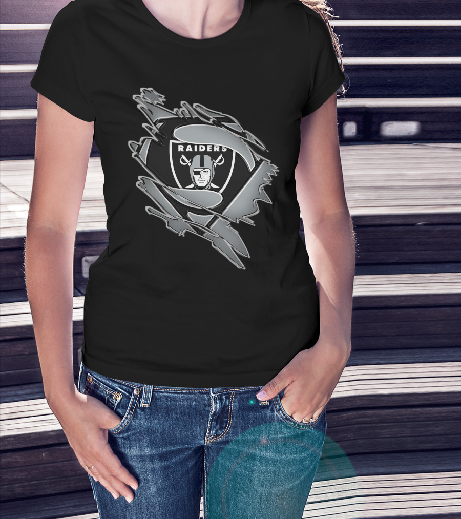 Raiders Shield Emblem With Torn Superhero Suit T-Shirt