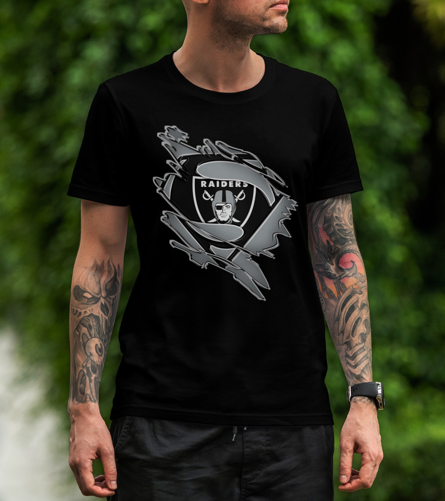 Raiders Shield Emblem With Torn Superhero Suit T-Shirt