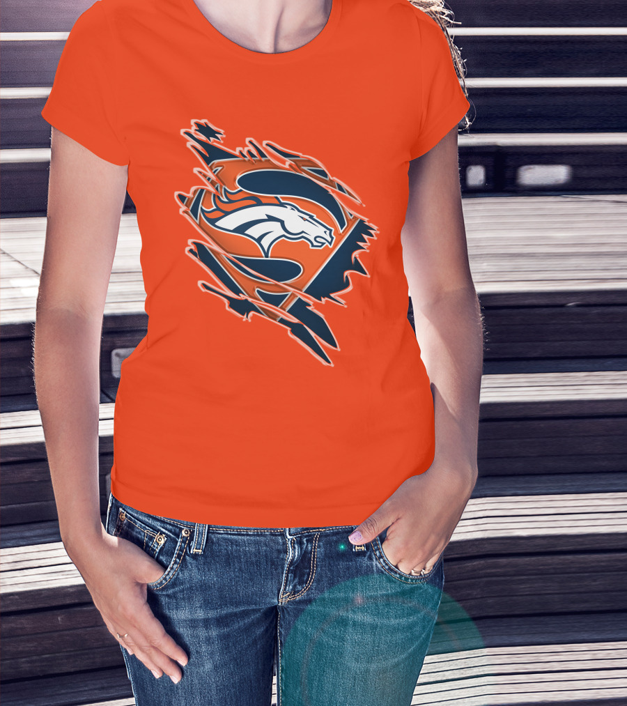 Broncos Super Logo Combines With Superhero Emblem On Bold Orange T-Shirt