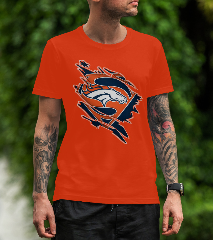Broncos Super Logo Combines With Superhero Emblem On Bold Orange T-Shirt
