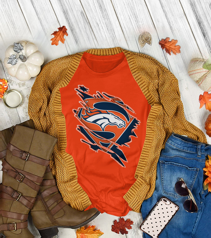 Broncos Super Logo Combines With Superhero Emblem On Bold Orange T-Shirt