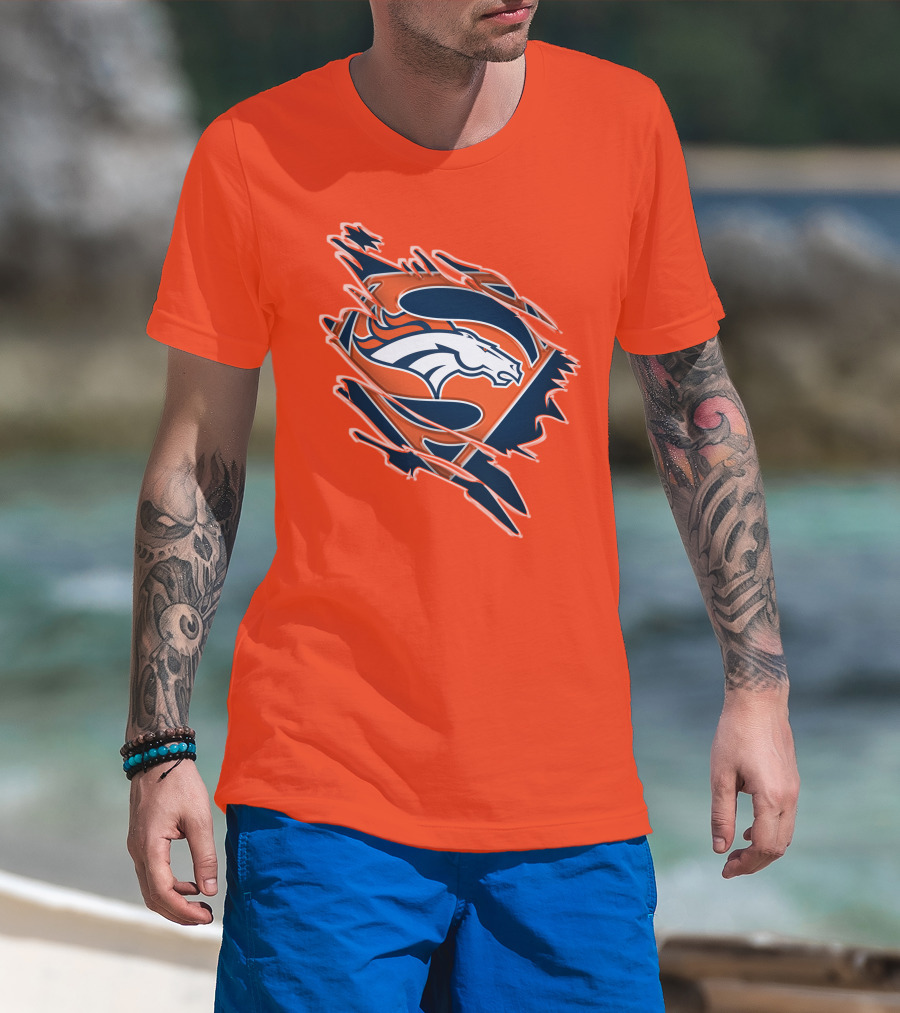 Broncos Super Logo Combines With Superhero Emblem On Bold Orange T-Shirt