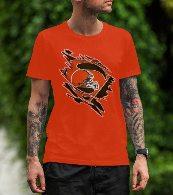 Cleveland Browns Superman Logo Helmet Icon Superhero Fan T-Shirt