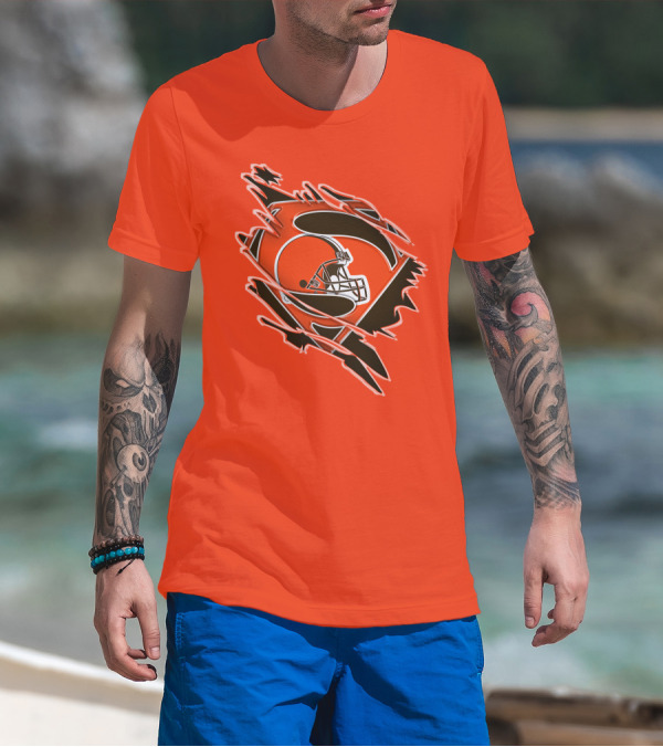 Cleveland Browns Superman Logo Helmet Icon Superhero Fan T-Shirt