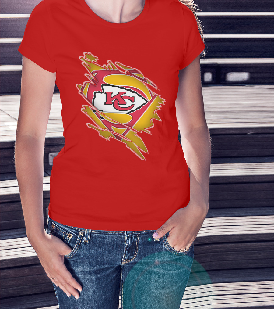 Kansas City Chiefs Super Man Logo Design Red T-Shirt
