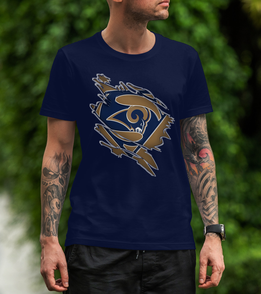 Rams Super Man Logo With Rip Effect T-Shirt