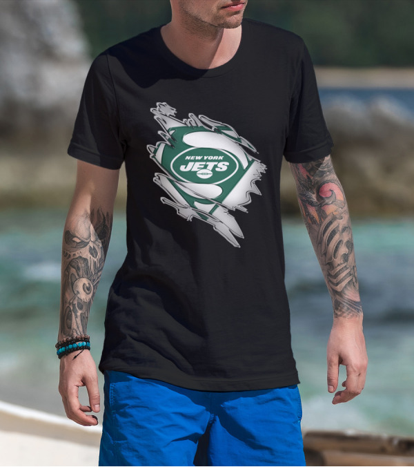 New York Jets Super Man Logo Rip T-Shirt