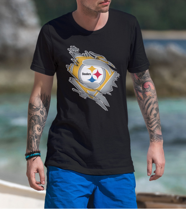 Steelers Logo Superhero Ripped T-Shirt