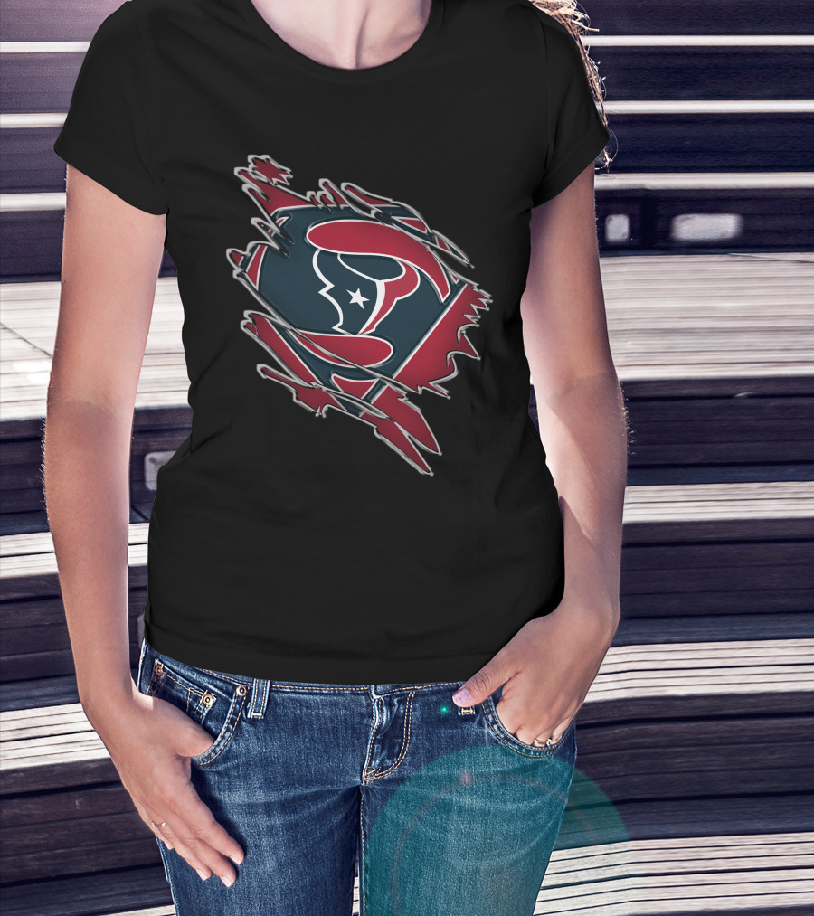 Texans Super Man Logo On Torn Background T-Shirt