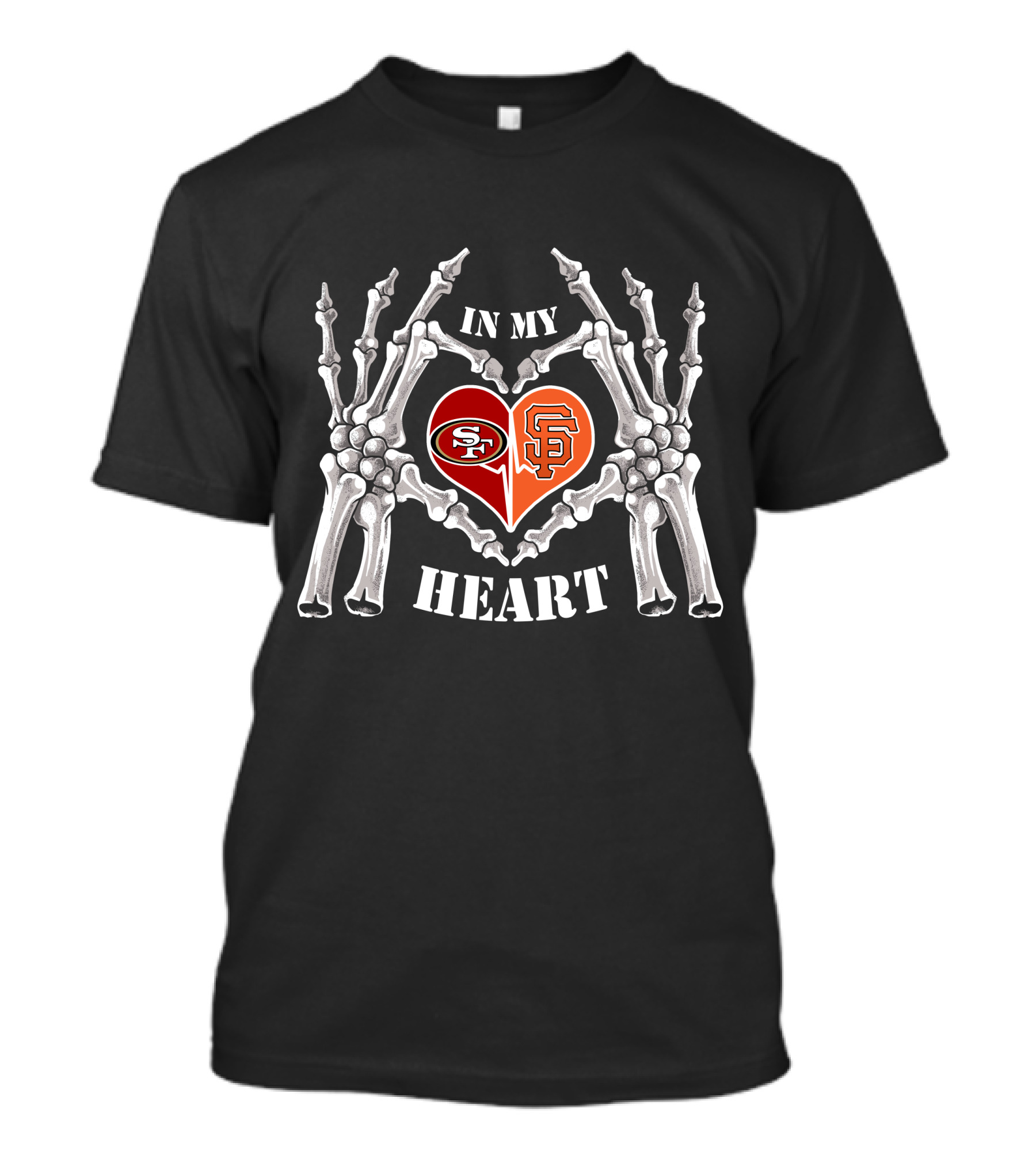 49ers Giants Skeleton Heart Halloween In My Heart T-Shirt