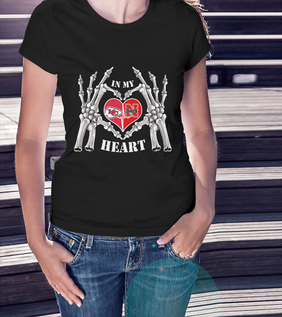 In My Heart Kansas City Chiefs Nebraska Cornhuskers Skeleton Heart T-Shirt