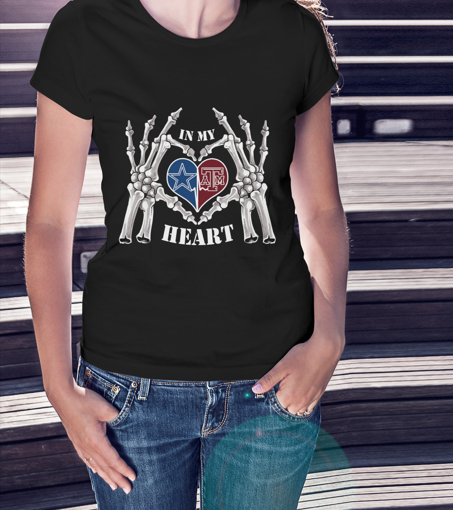 In My Heart Dallas Cowboys Texas A&M Aggies Fans Skeleton Hands T-Shirt