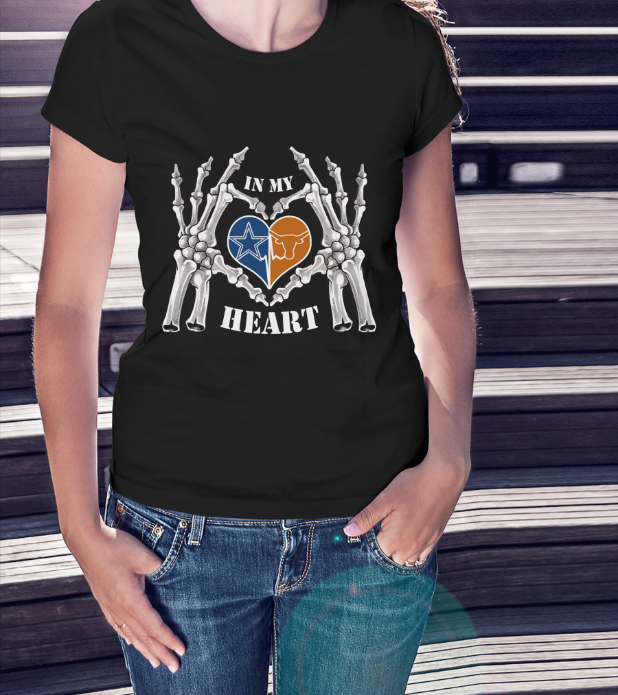 In My Heart Cowboys Longhorns Skeleton Hands Texas Football Love T-Shirt