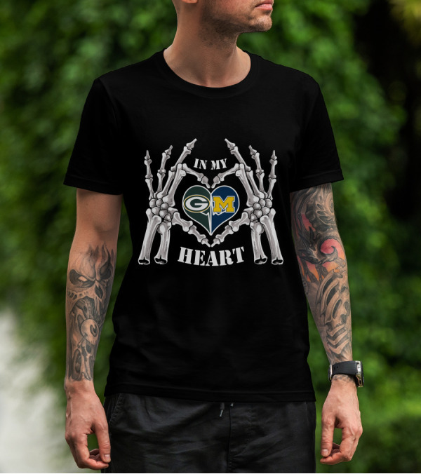 In My Heart Packers Wolverines G And M Skeleton Hands T-Shirt