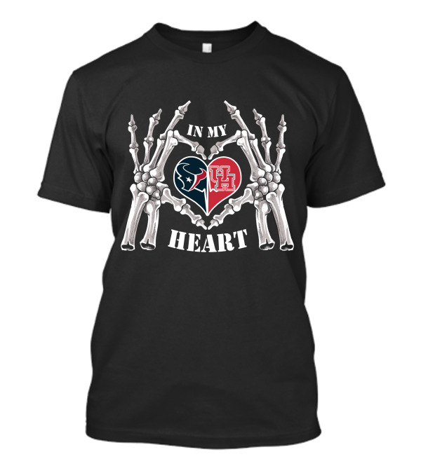 In My Heart Texans Houston Cougars Skeleton Hands Heart T-Shirt