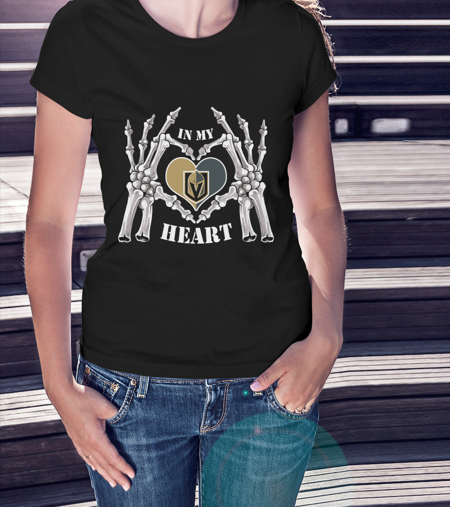 Knights Golden Emblem In My Heart Surrounded By Skeleton Hands T-Shirt