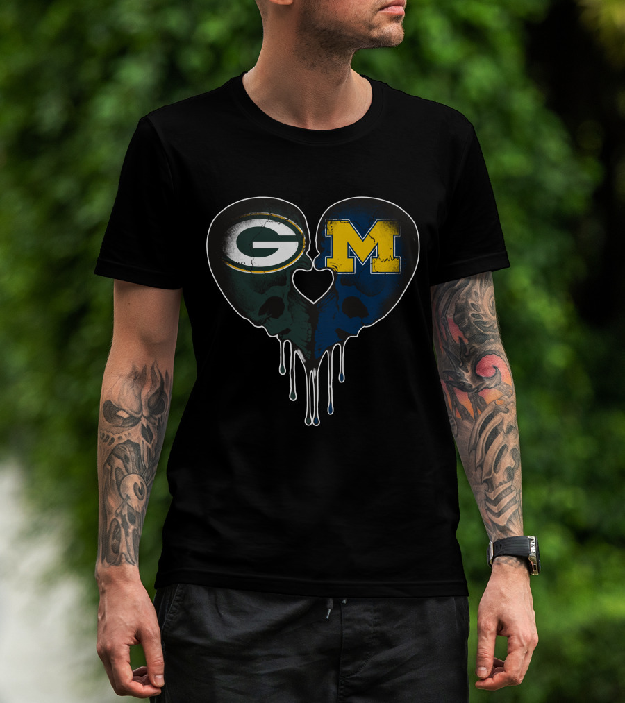 Packers And Michigan Wolverines Heart Fusion T-Shirt