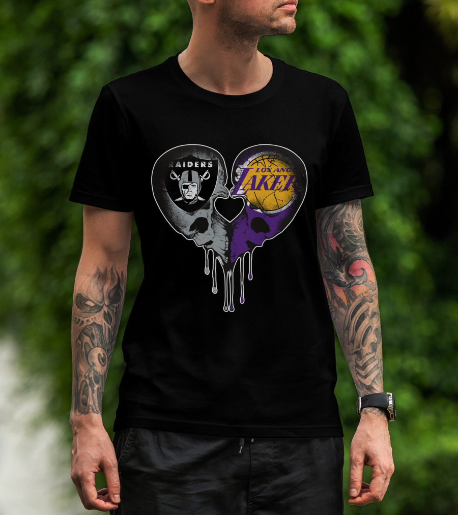 Raiders Lakers Skull Heart Fusion T-Shirt