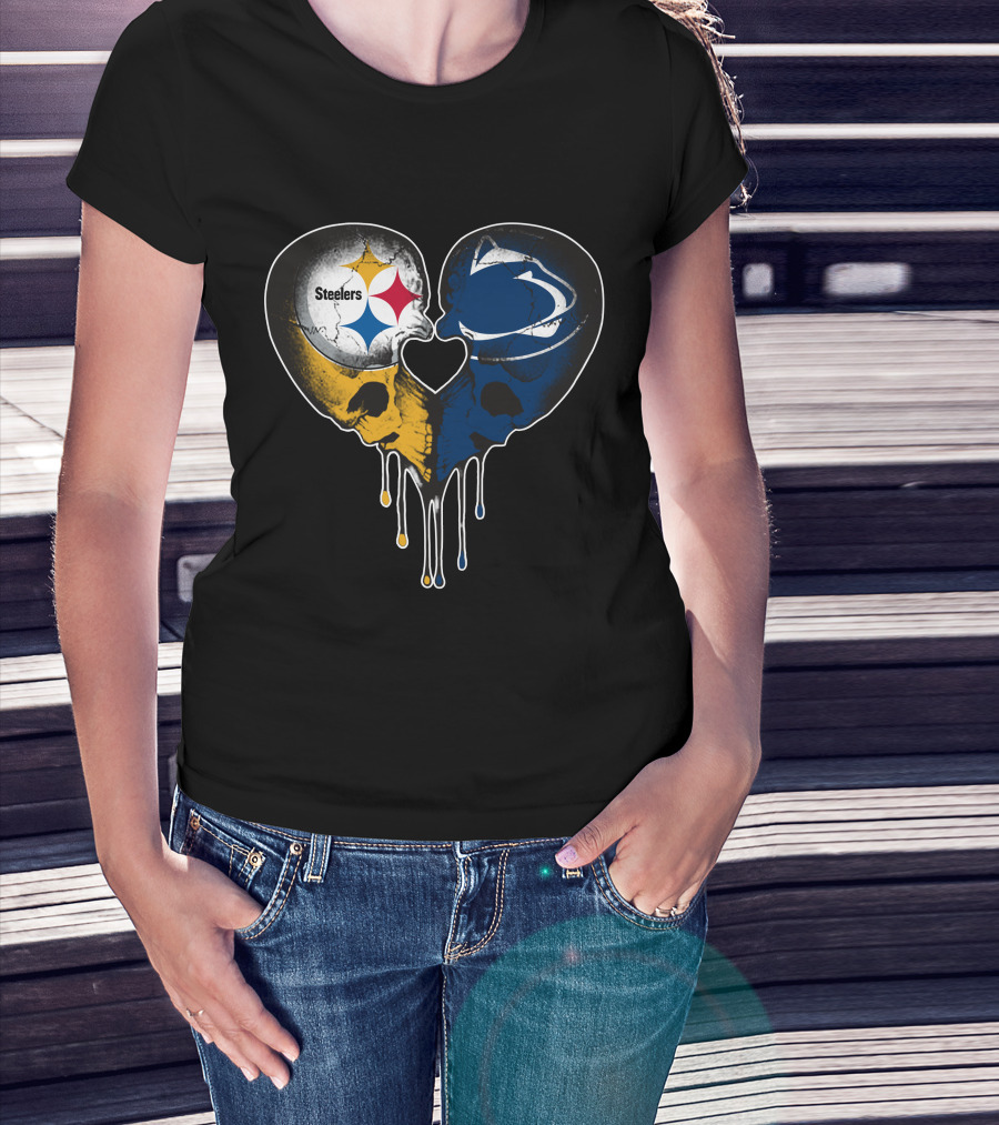 Steelers Lions Dripping Heart Skulls T-Shirt