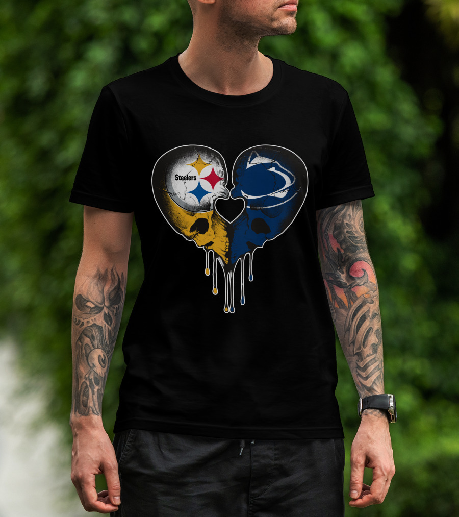 Steelers Lions Dripping Heart Skulls T-Shirt