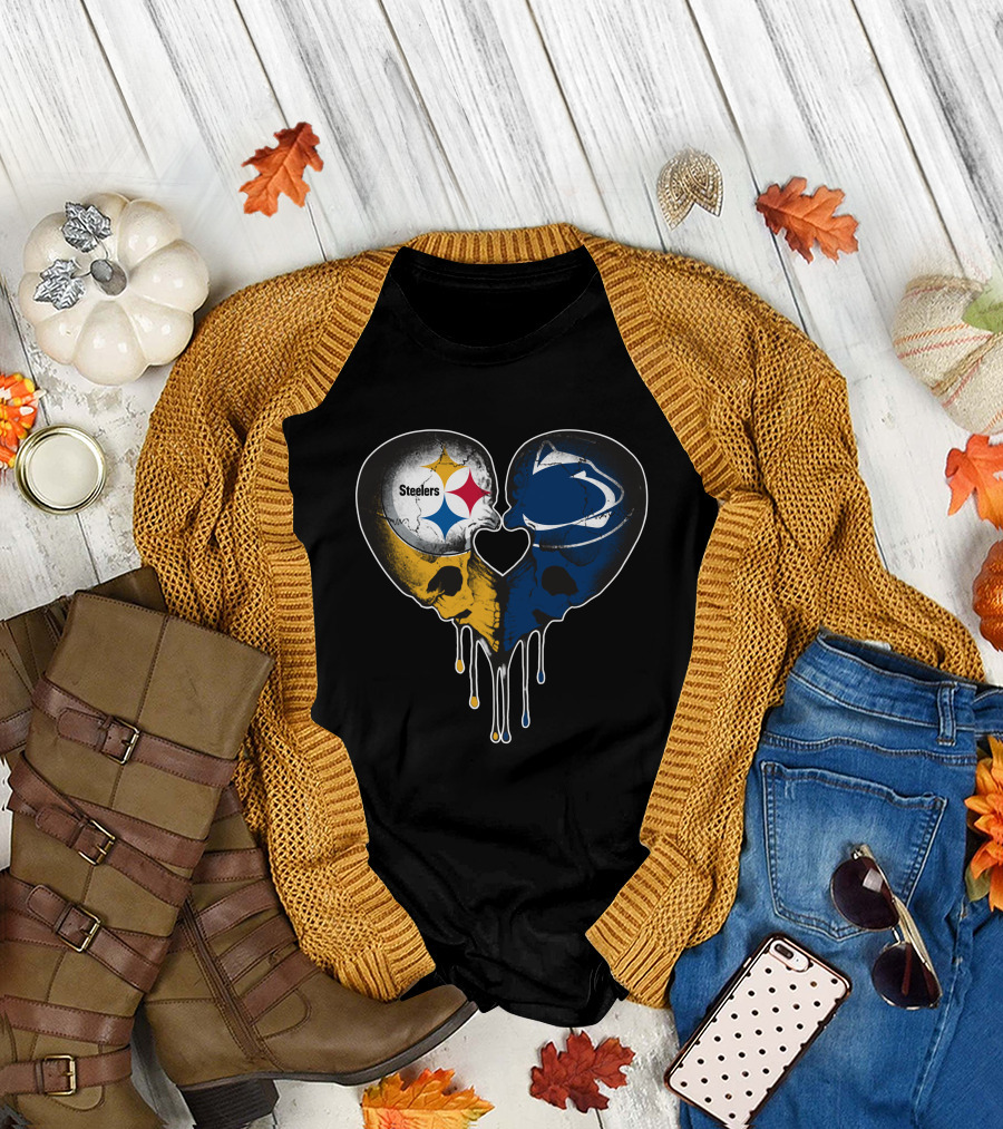 Steelers Lions Dripping Heart Skulls T-Shirt