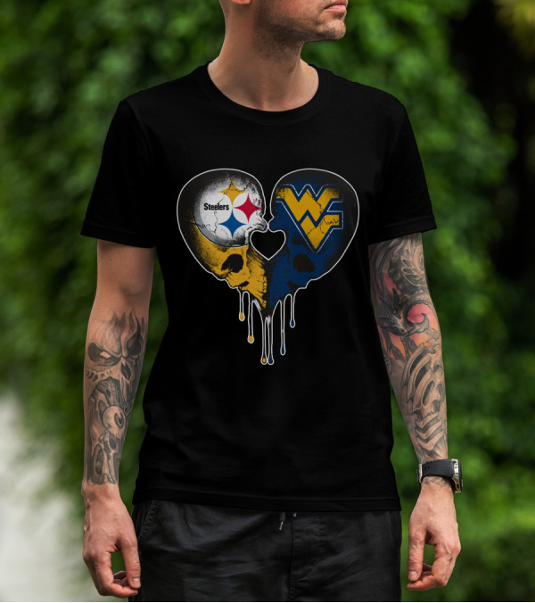 Steelers WVU Heart Skull Logo Fusion T-Shirt