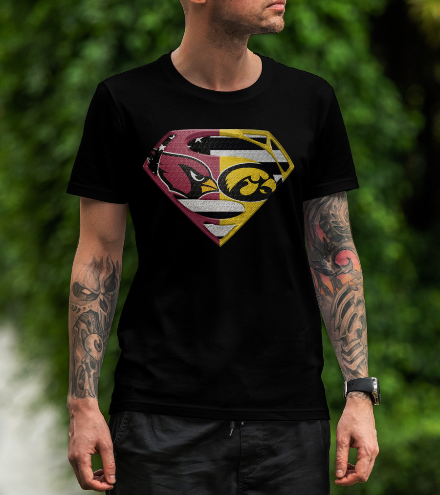Arizona Cardinals And Iowa Hawkeyes Superman Logo Usa Flag Fusion T-Shirt