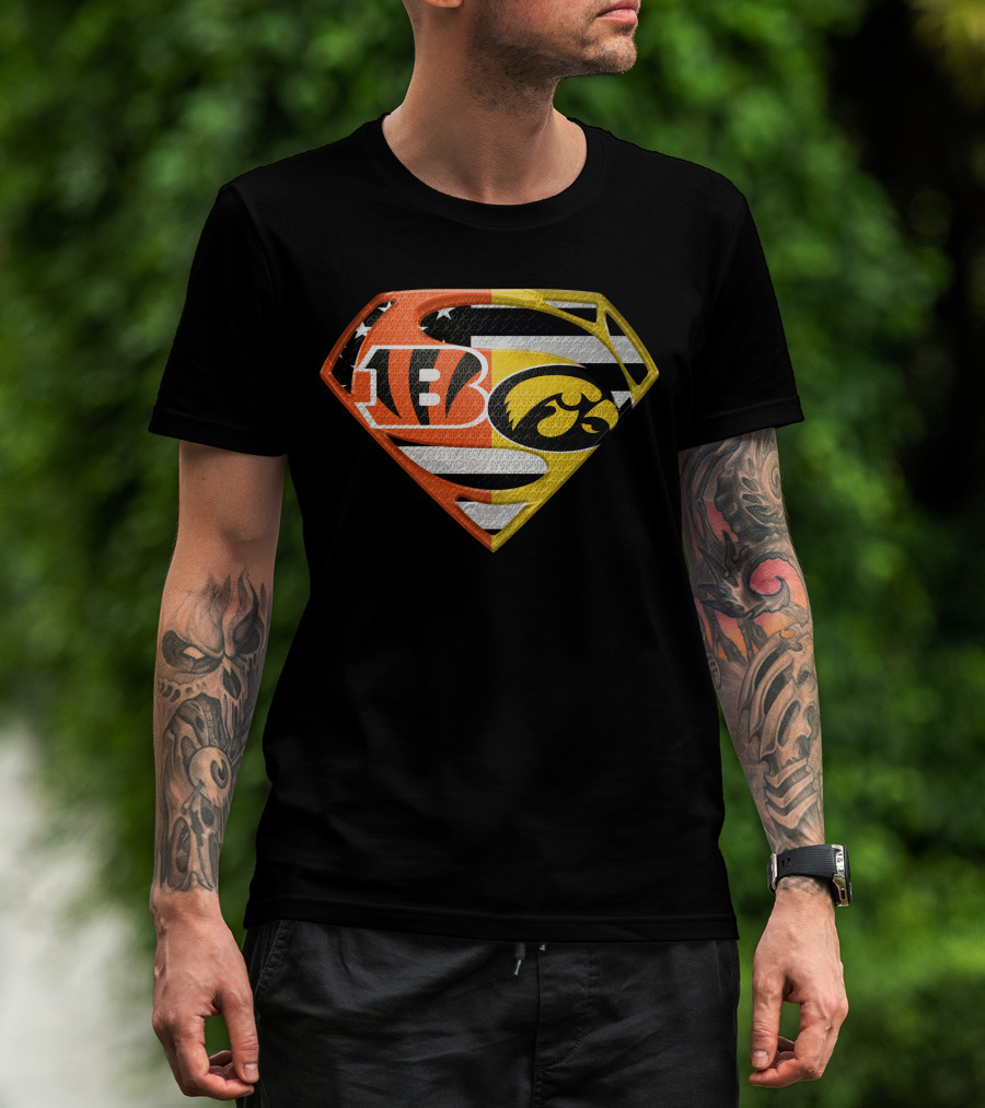 Superman Logo Cincinnati Bengals Iowa Hawkeyes Football Flag T-Shirt