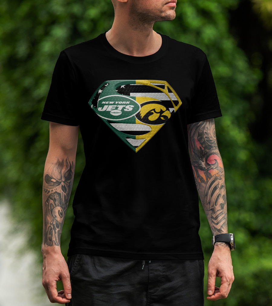New York Jets Iowa Hawkeyes Superman Logo Fusion T-Shirt