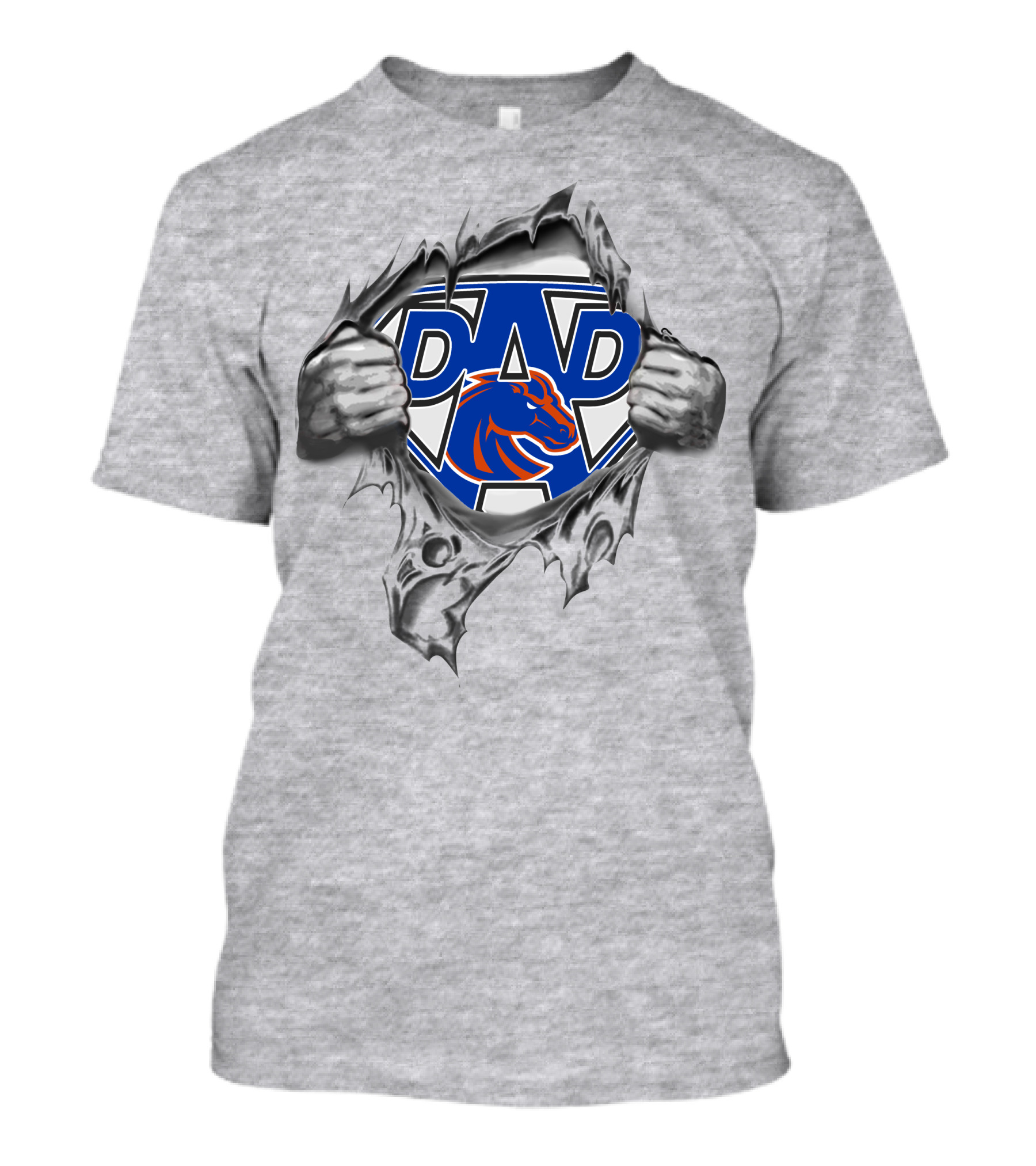 Broncos Dad Superhero Emblem Hands Torn Revealing T-Shirt