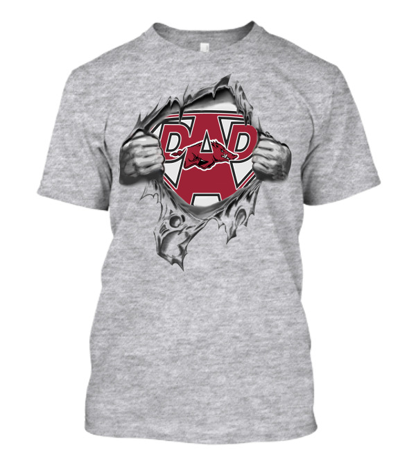 Razorbacks Super Dad Heroic Logo With Tearing Hands T-Shirt