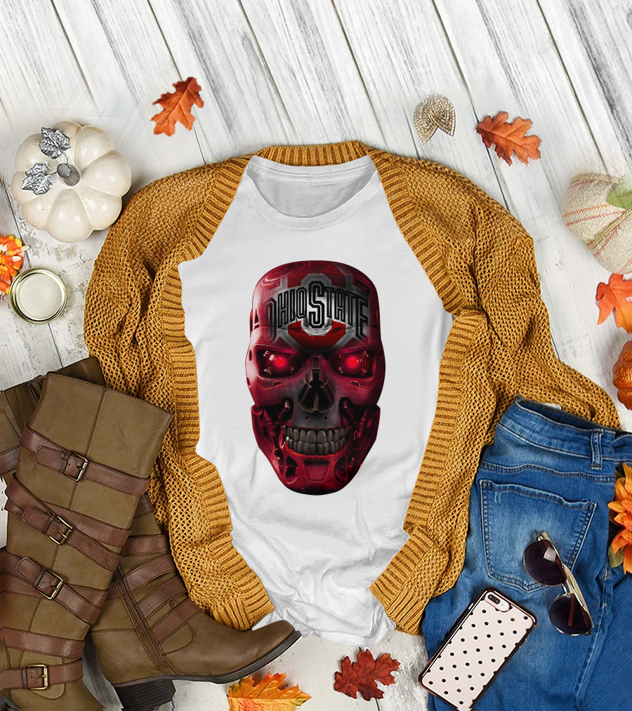 Ohio State Skull Bucks Red Robotic Face T-Shirt