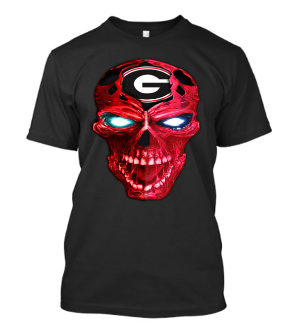Georgia Bulldogs Skull Logo Red Glow T-Shirt
