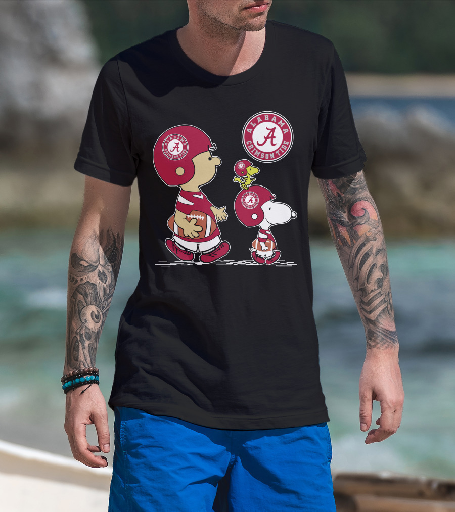 Alabama Crimson Tide Football Peanuts Characters Woodstock And Snoopy T-Shirt