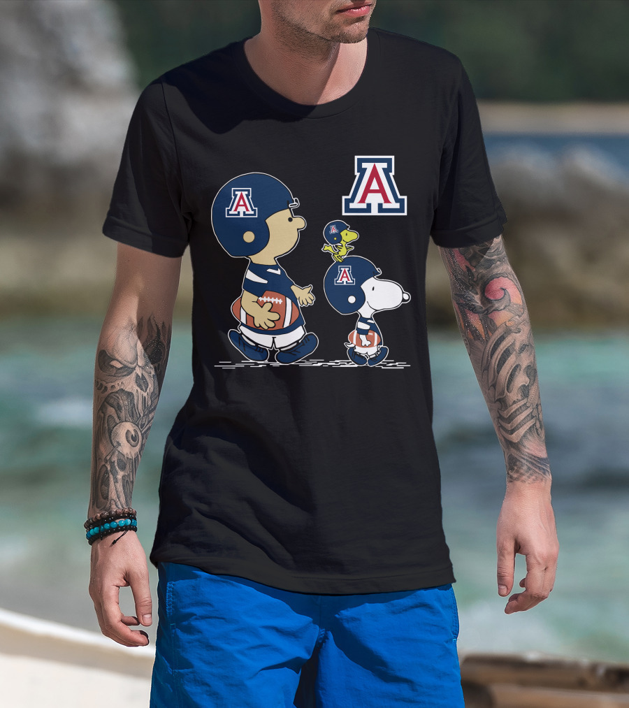 Arizona Wildcats Peanuts Snoopy Charlie Brown Woodstock Football Helmet T-Shirt