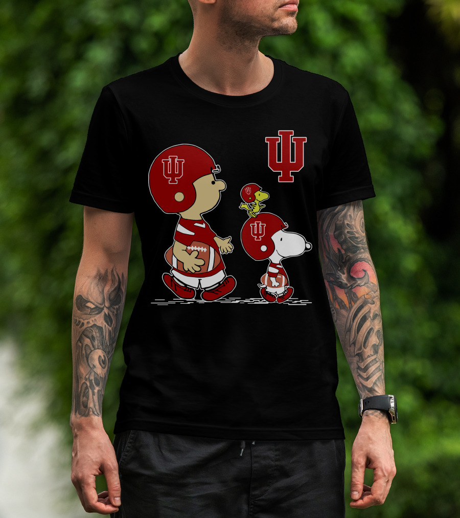 Indiana Hoosiers Football Iu Peanuts Characters Charlie Brown Snoopy Woodstock T-Shirt