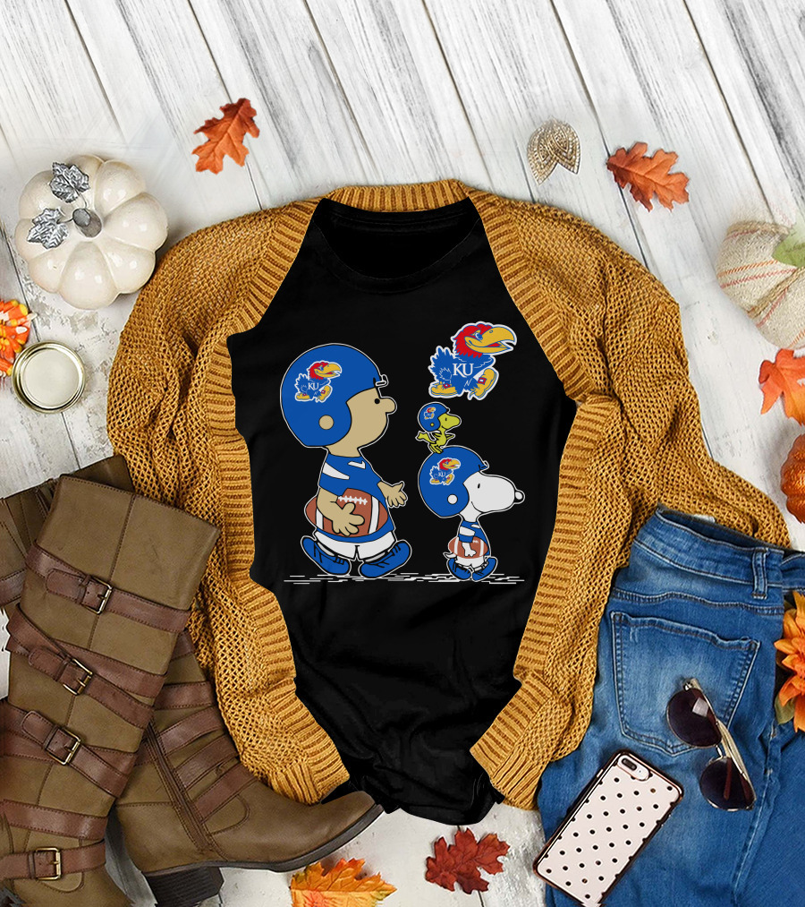 Peanuts Characters Kansas Jayhawks Football Fan Gear T-Shirt